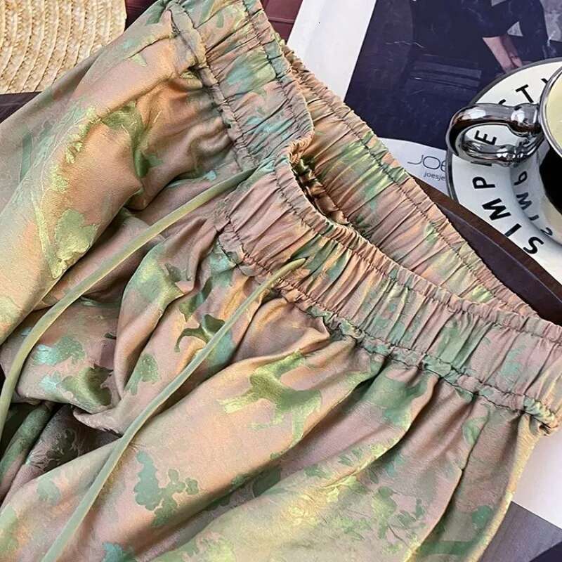 2025 New Women's Printed Pants with Elastic Waist, Full Length, Spring/Summer Casual, Loose, High Street Fashion, Niche Design, Full Style, Popul