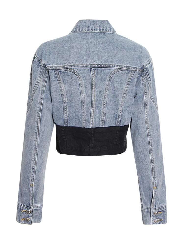 ROMISS Women's Casual Color -Colored Denim Lavage Long -Sleeved Single -Breasted Street Installation Retro Slim Jacket