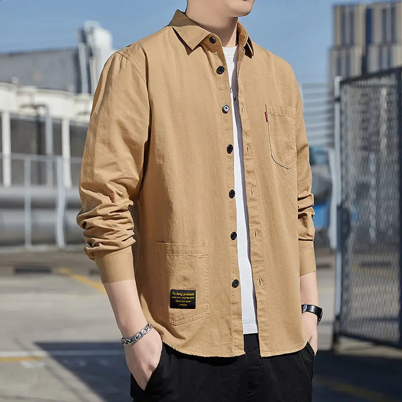 Spring Autumn Solid Color Casual Fashion Loose Shirt Man Long Sleeve Korean Style Blouse All Match Chic Streetwear Male Clothes 250225