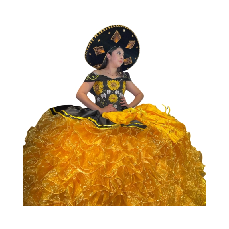 Mexican Charro Quinceanera Dress Off Shoulder Black And Gold Embroidery Princess Sweet 16 Dresses Luxury Prom Boutique Special Occasion Ball Gown