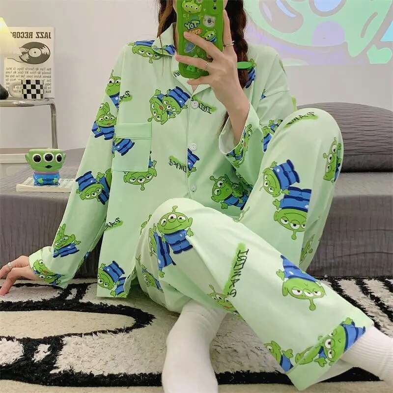 2025 New Cartoon Alien Cute Spring and Autumn Versatile Fashion Designer Men and Women Can Wear Long Sleeve Home Pamas Set