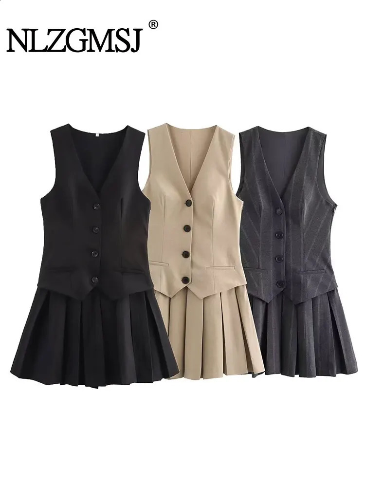 TRAF 2025 Womens Sleeveless Skirt Wide Fold Tank Mini Dress Fashion Solid Party 250227