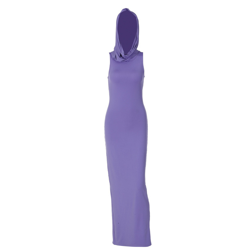 Wind Women's Clothing New4 Summer New Product Fashionable Solid Color Hooded Back Slit Sleeveless Dress