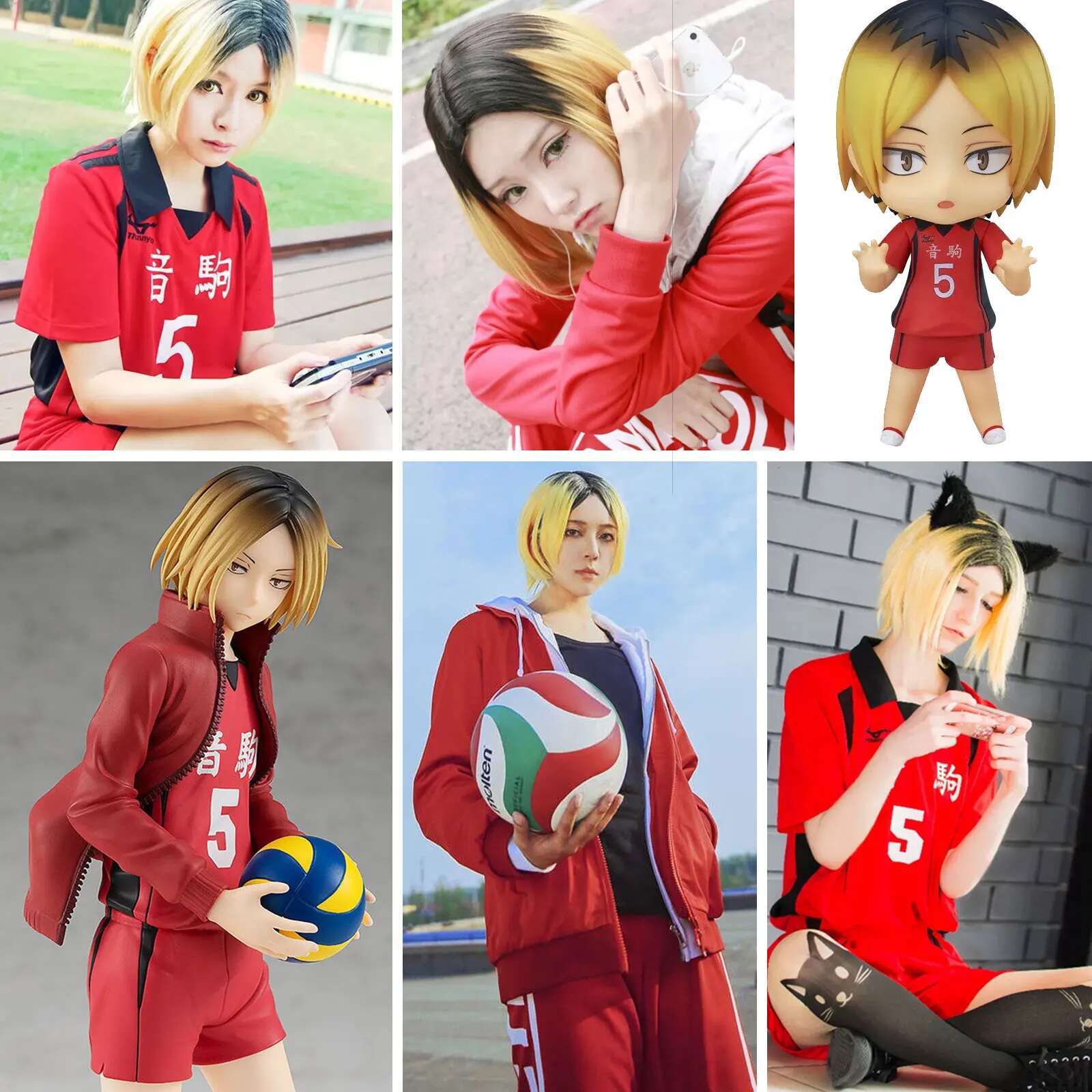 Kozume Kenma Synthetic Men Haikyu Short Straight Black To Gold Anime Cosplay Wig For Halloween