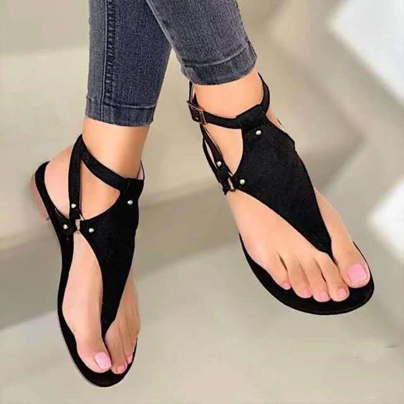 Women Flats Summer Slippers Pu Leather Flip ps Belt Buckle Female Shoes Roman Fashion Women's Sandals atos Mujer 's