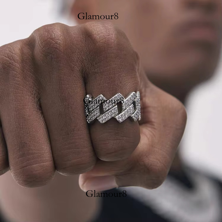 RTS Hip Hop Jewelry Sier Men's and Women's 2-Row VVS Cuban Ring with Sandstone
