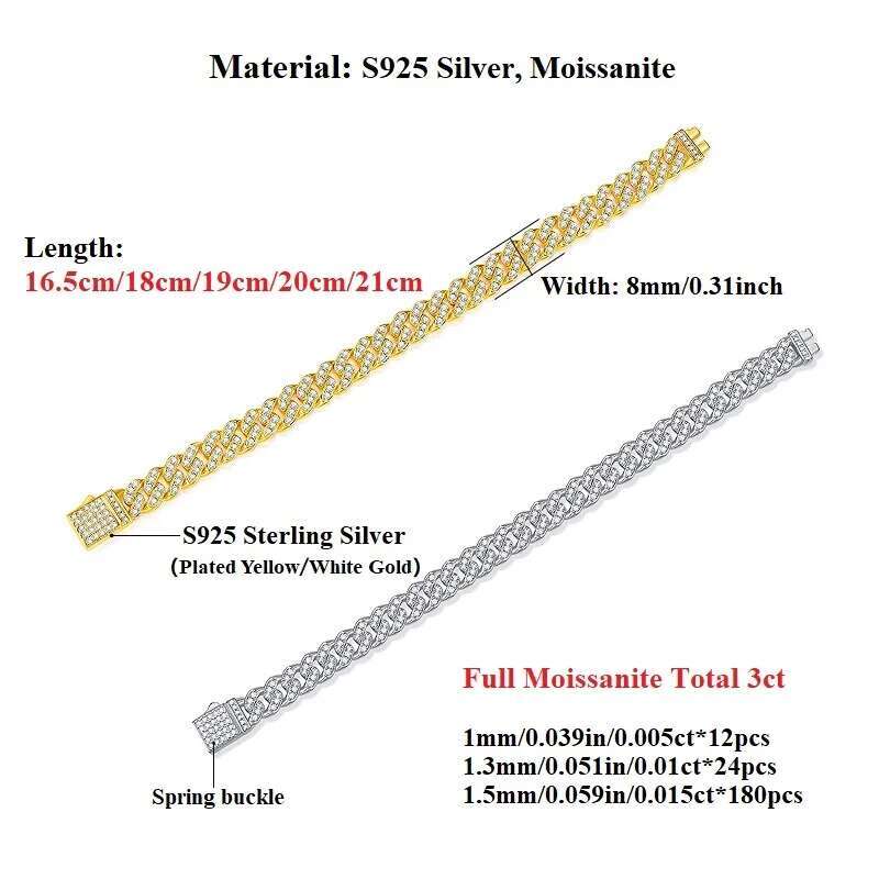Halaile D Color Full Moissanite S Sterg Sier Bracelet with GRA Hip Hop Cuban Chain Fine Jewelry for Men Women Gift
