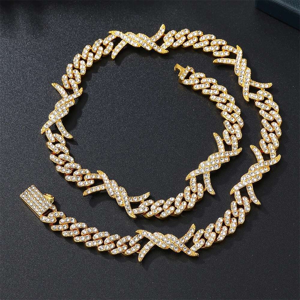 Hip Pop 15MM Thorns Cuban For Men Women Gold/Sier Color Copper Full Of Iced Out Cubic Zircon Necklace Fashion Jewelry