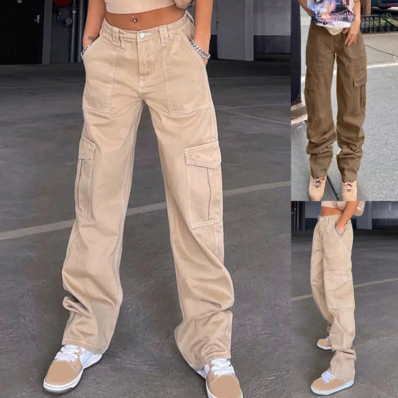 American Vintage Grunge Cargo Pant For Women Multi Pockets Hip Hop Wide Leg Baggy Jeans Lady Y2k Streetwear Clothing 250224