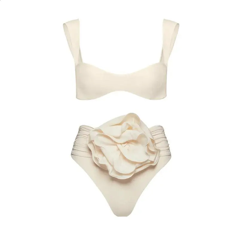 Two piece womens floral lace Up 2025 push up pad bra yellow high waisted bikini set swimsuit beach wear 250227