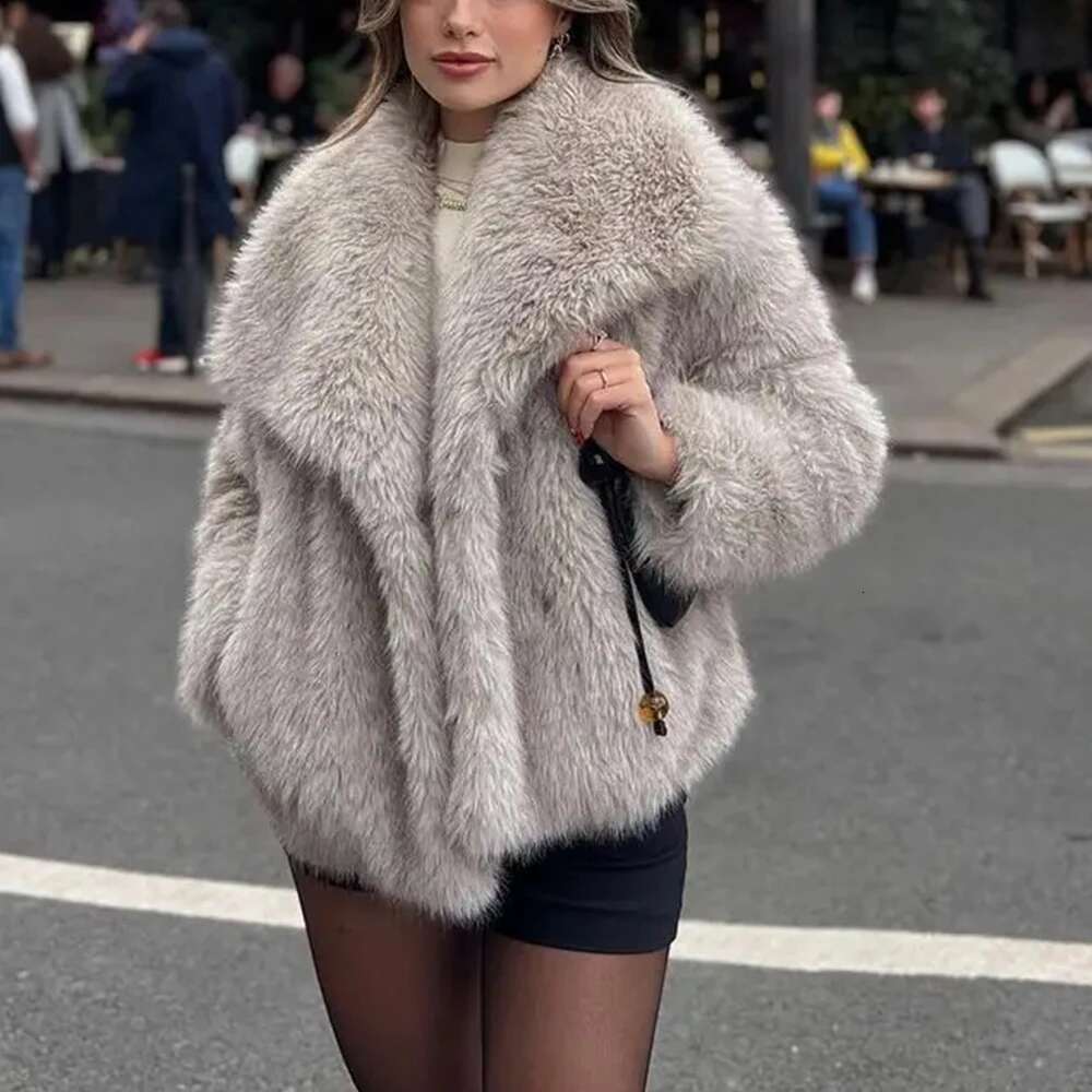 Faux Fur Short Coat for Women, Turn-down Collar, Long Sleeve, Fox Fur, Fluffy Plush Coats, Casual Fashion, Autumn, Winter