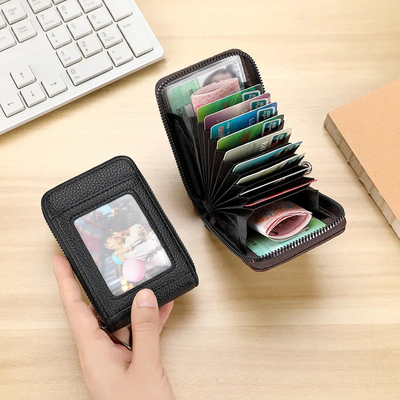 PU Credit Card Bag Multi Slot Holder Short Bank Cover Business Clip Zipper Vertical Handheld for Womens Men 250227