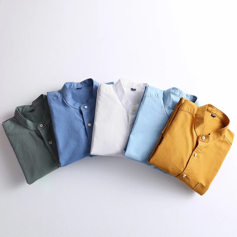 Chinese style 100%cotton Standing collar shirts for men Casual long-sleeve streetwear tops Standing collar shirt fashion clothes 250225