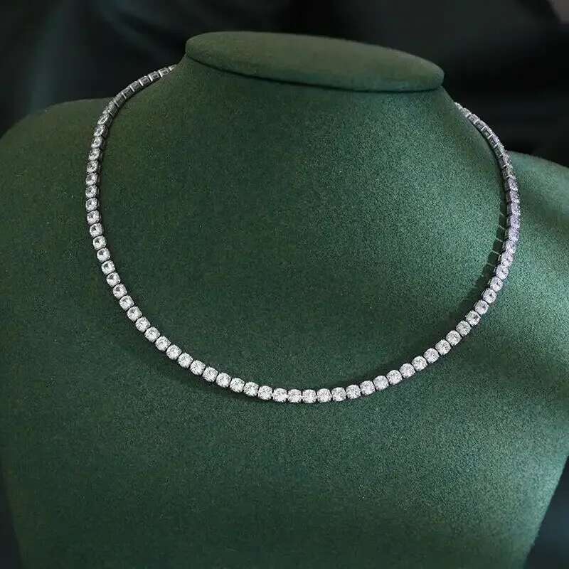 Sterg Sier Zircon Chain Necklace Women Fashion Simple Engagement Wedding Charm Jewelry 4mm 45cm