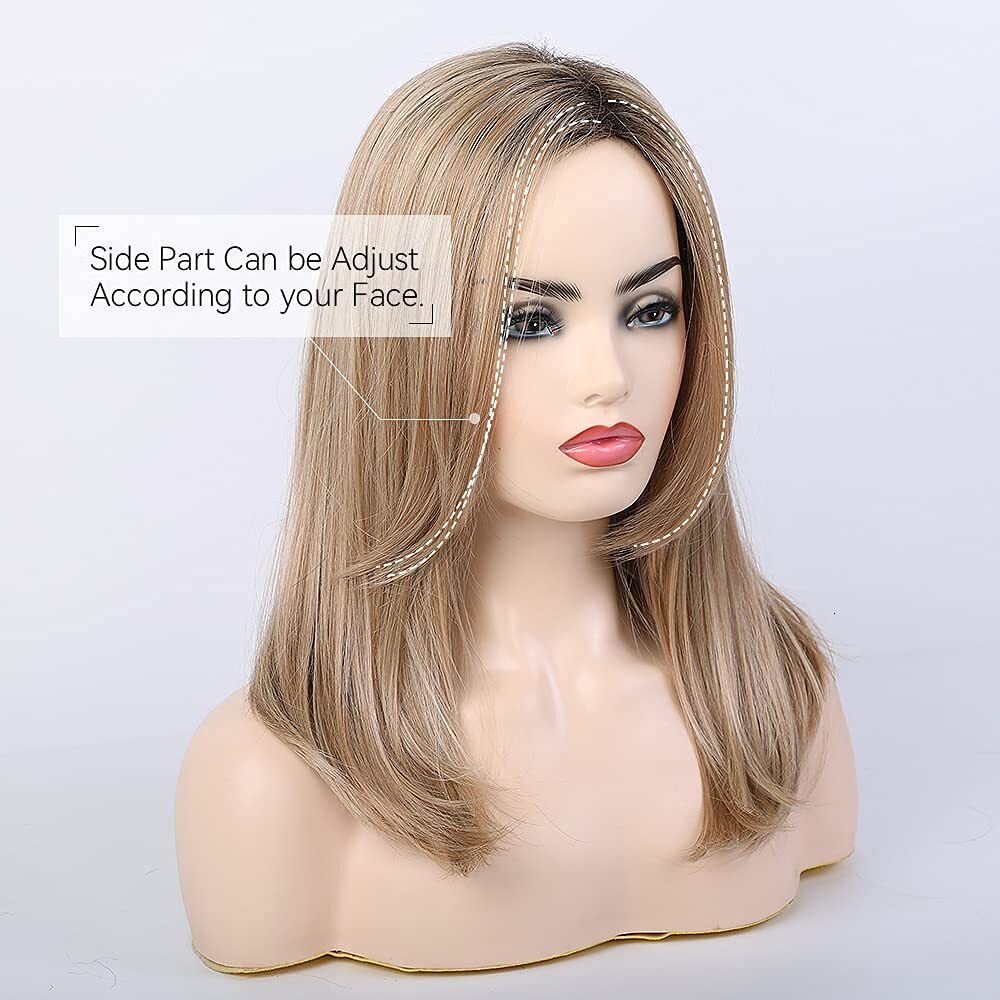 BLONDE UNICORN Women's Golden Shoulder Straight Wig, Fiber&Remy Real Hair Mixed Natural Daily Use 45.72 cm