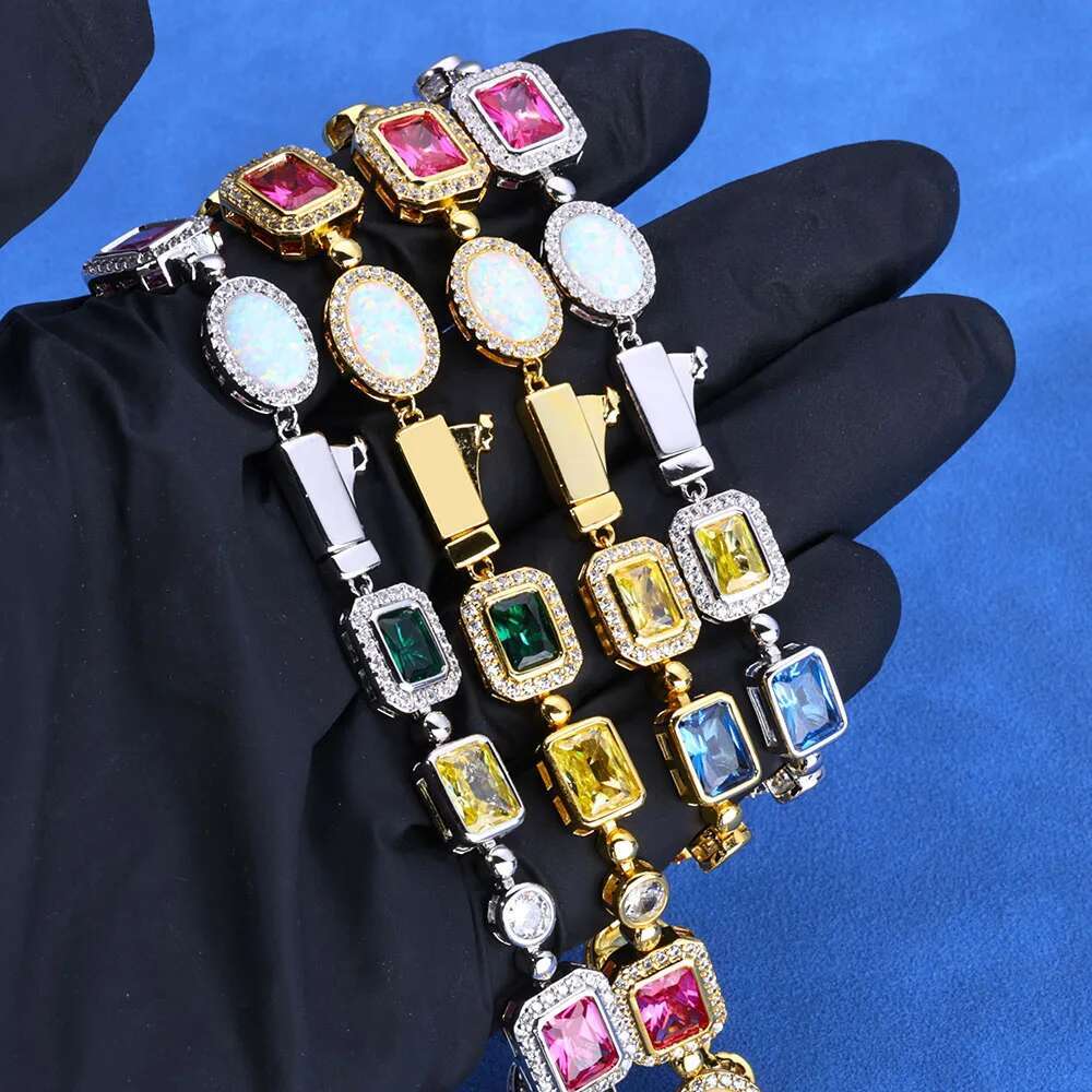 Multi Colored Gem Stone Chain White Gold Plated Vintage Women Choker Jewelry Colorful Rainbow Gemstone Bracelet Necklace Men