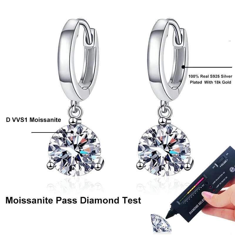 NeeTim 2ct Moissanite Earrings100% S Sterg Sier Orginal Drop Earring Wedding Bride Jewelry with Certificate for Women