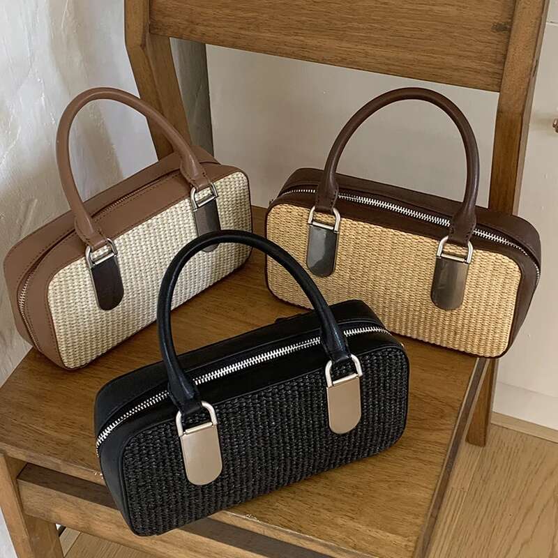 England Style Straw Bags For Women Designer Handbags And Purses New In PU Sequined Top Handle Box Pillow Shoulder