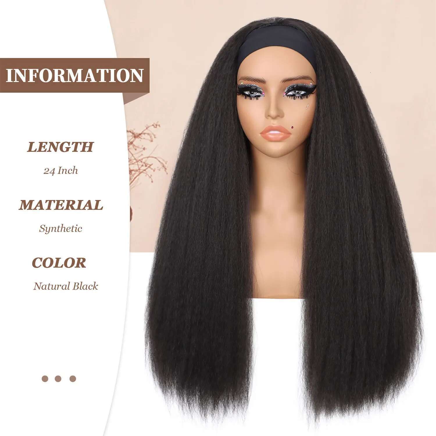 Synthetic Yaki Hair Kinky Straight Headband Wigs For Women Long Hine Made None Lace Front Wig