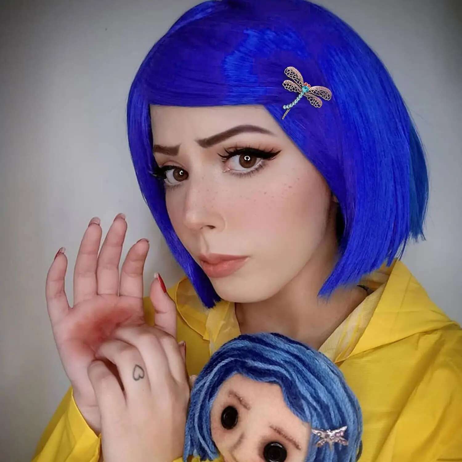 Synthetic Dark Blue Bob Cosplay Dragoy Hairpin + Necklace For Party Halloween Costume Women's Wig
