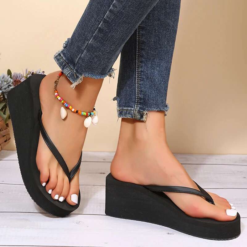 Summer Beach Women's Wedges Flip-ps Lightweight Clip Toe Platform Sandals Woman High Heeled Outdoor Slides Orthopedic Shoes