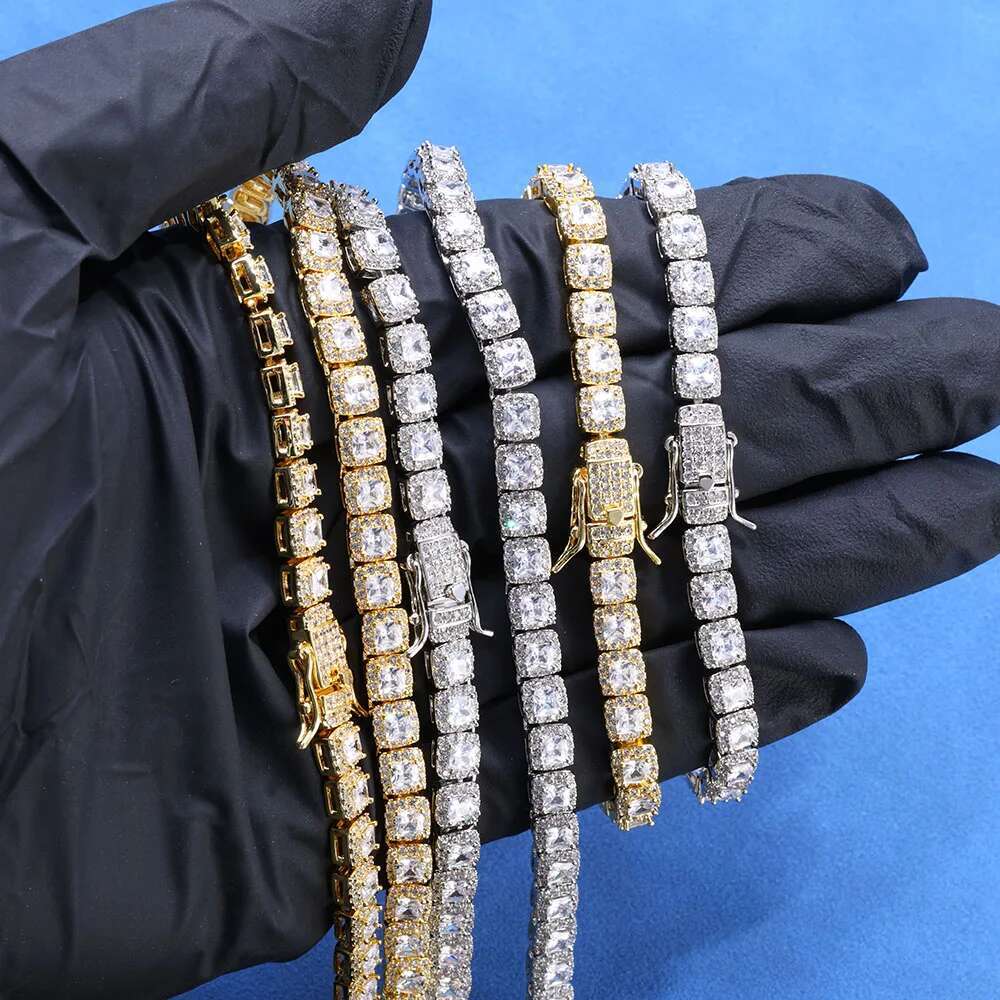 Hip Hop Dia Sparkg Jewelry Iced Out Cluster Tennis Necklace 5mm Thin Chain for Women