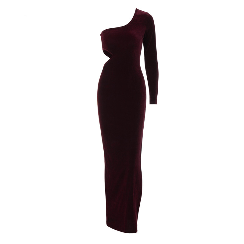Wind Women's Clothing New Autumn New Fashionable And Sexy Side Hollow Slit Slim Fit Single Shoulder Dress