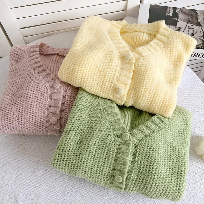 Retro Lazy Vneck Longsleeved Knitted Cardigan Autumn Winter Breasted Sweater Jacket Solid Color Short Women Cardigans 250225