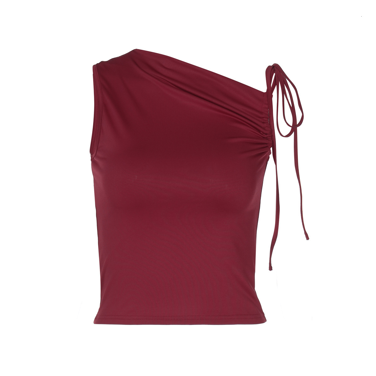 Women's New Winter New Product Fashion Personality Slant Collar Drawstring Strap Sleeveless Wrinkle Exposed Umbilical Top