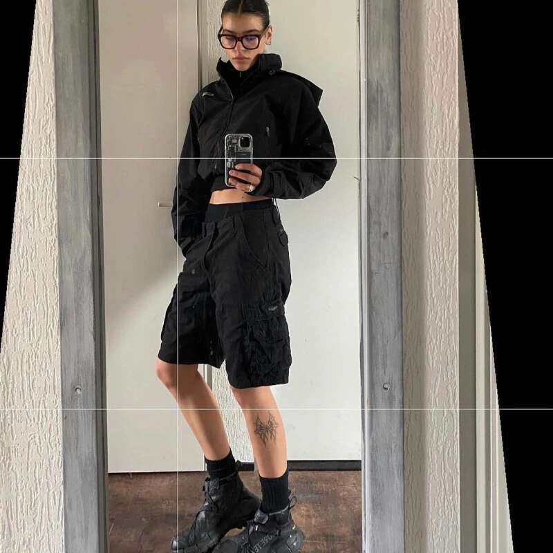 Chic Black Khaki Gorpcore Hooded Cropped Jackets Top Women Outdoor Windbreaker Waterproof Zip Up Jacket Coat Streetwear
