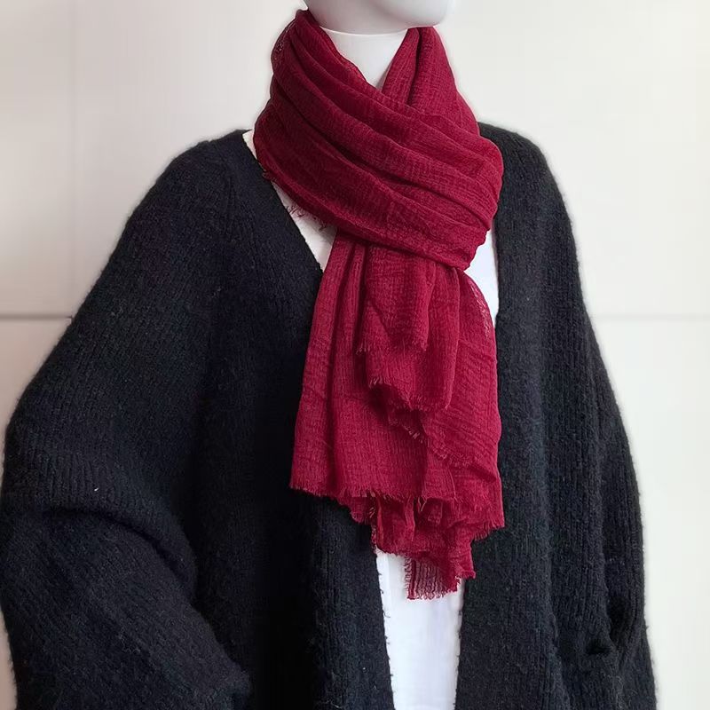 T212 winter cotton and linen black new scarf thin style literary men and women all-match solid color student neck warm shawl scarf