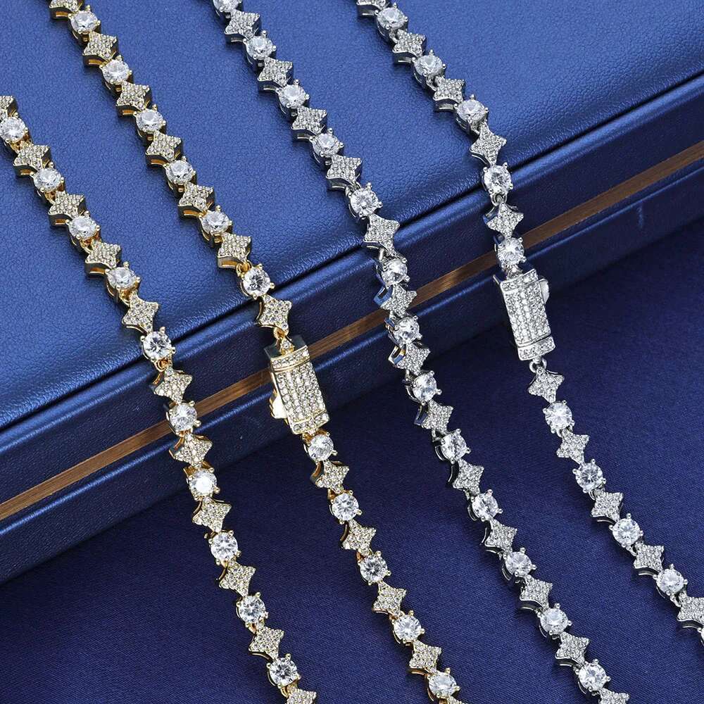 Sier/ Gold Plated Star Round Zircon Tennis Chain Necklace New Design Hip Hop Couple Fine Jewelry Femme for Valentine