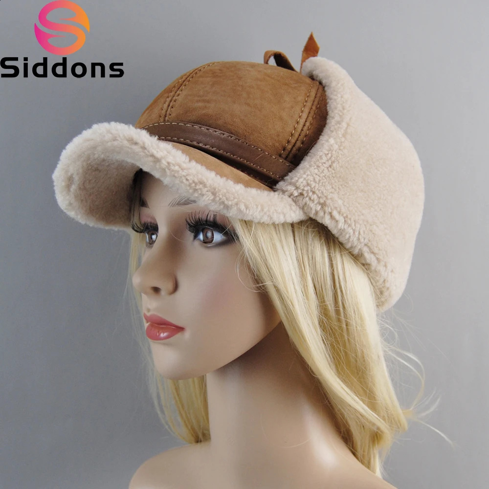 Real fur wool hat unisex winter warm bomber Russian Usanka with ear flaps cowhide thick snow earrings baseball cap 250228