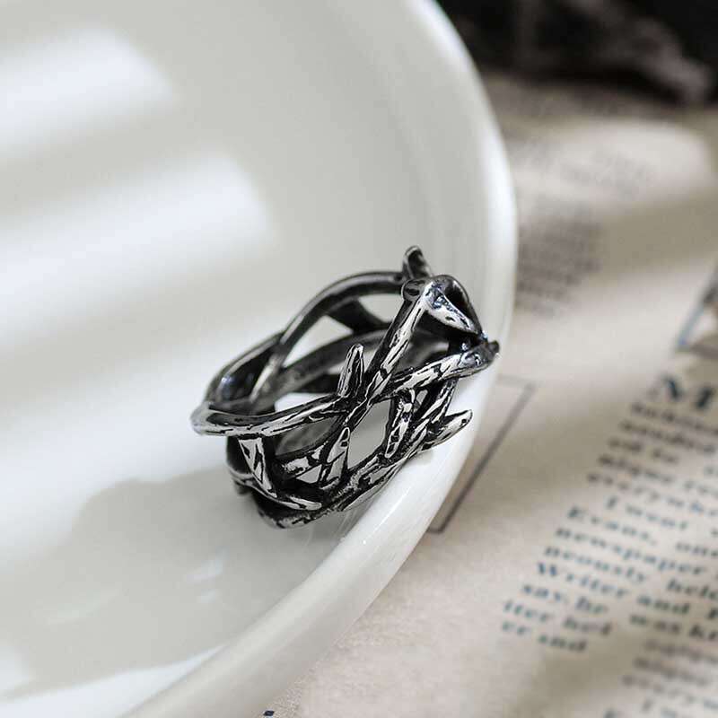 Feiyu Personality Thorn Vine Men's Punk Fashion Handmade Silver Daily Versatile Leisure Ring