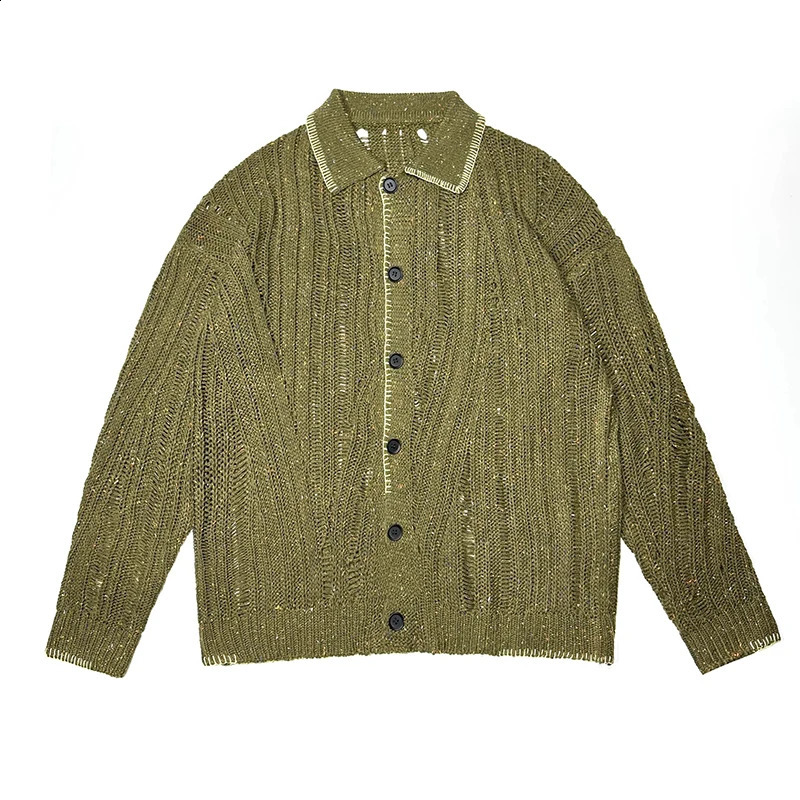 Spring Fall Trendy Mens Knit Shirts Fashion Hollow Out Solid Color Button-up Knitting Cardigans Men Clothes Vintage Shirts 250224