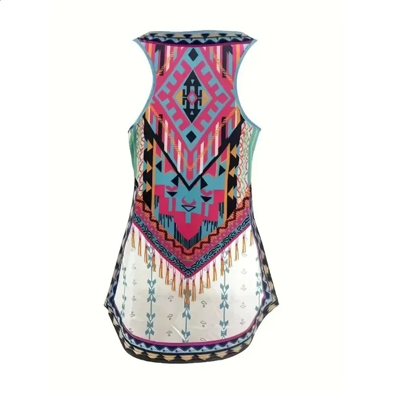 Women Fashion Plus Size 1XL-7XL Women Irregular Sleeveless Digital Printing Vest Ladies Loose Round Neck Printed Tank Tops 250224