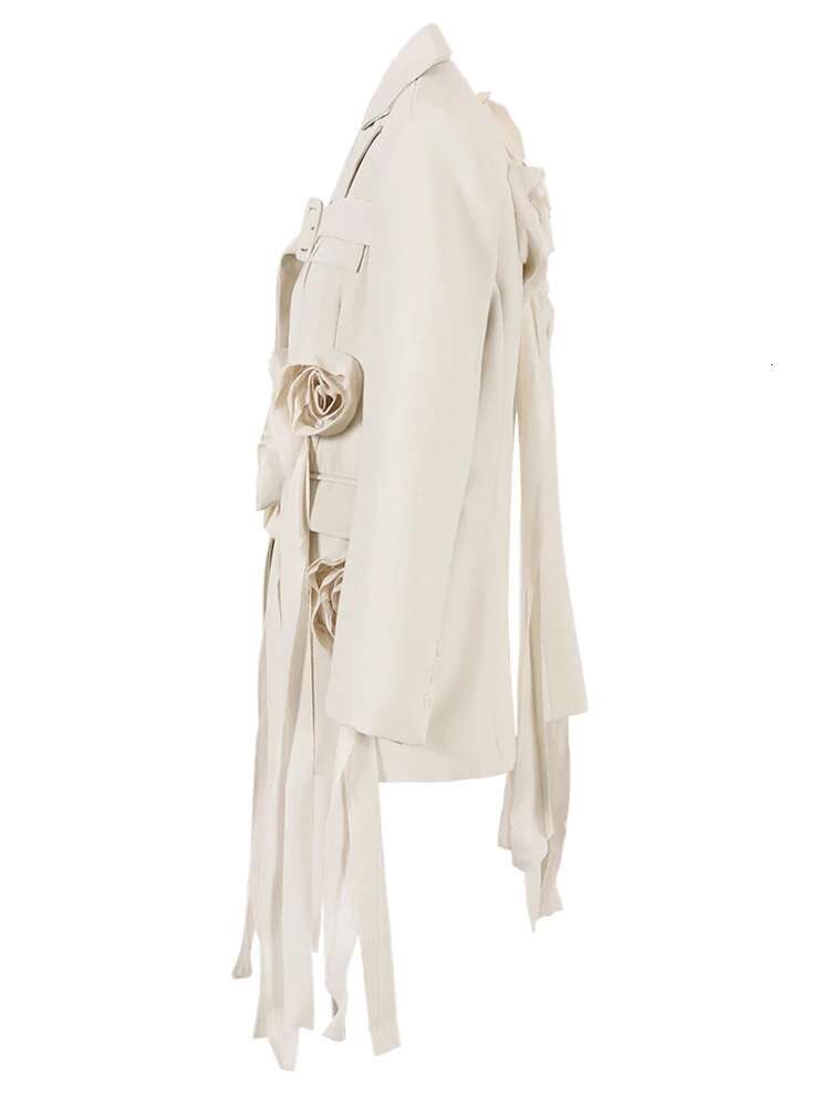 Beige Wer Irregular Blazer Women New Lapel Long Sleeve Loose Fit Jacket Fashion Tide Spring Autumn 2024 Zm542