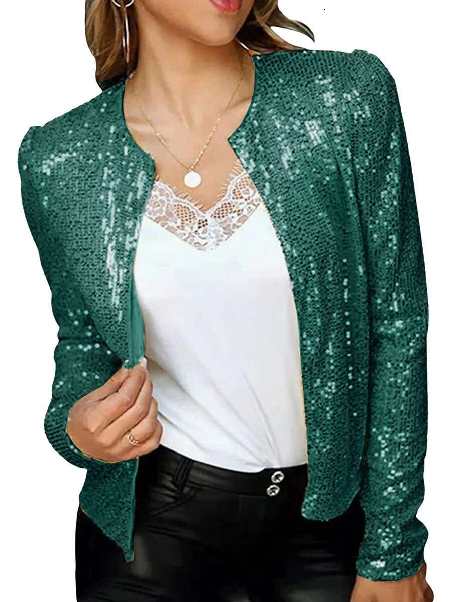 Women Sequin Jackets Long Sleeve Open Front Cardigan Coat Fall Tops Outerwear For Club Party