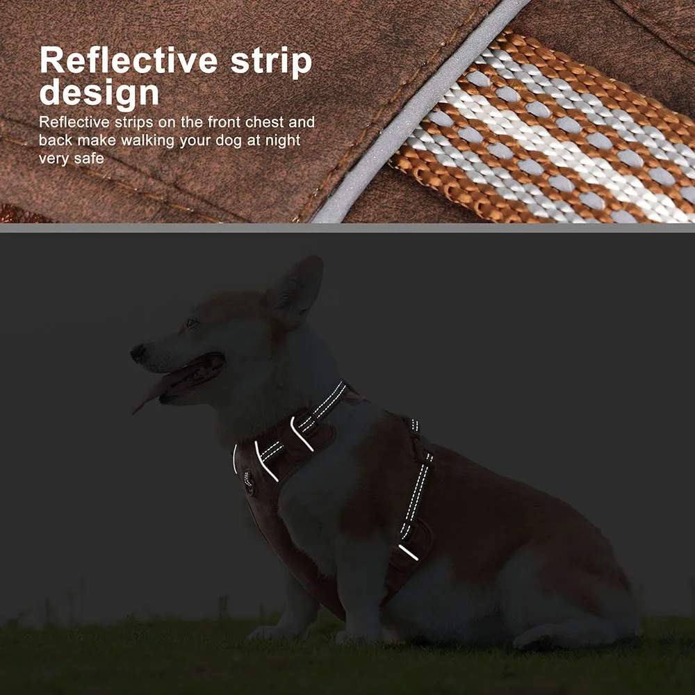 Waterproof PU Dog Harness Breathable Nylon Dog Harnesses Pet Training Walking Vest With Reflective Strip for Small Large Dogs 250224