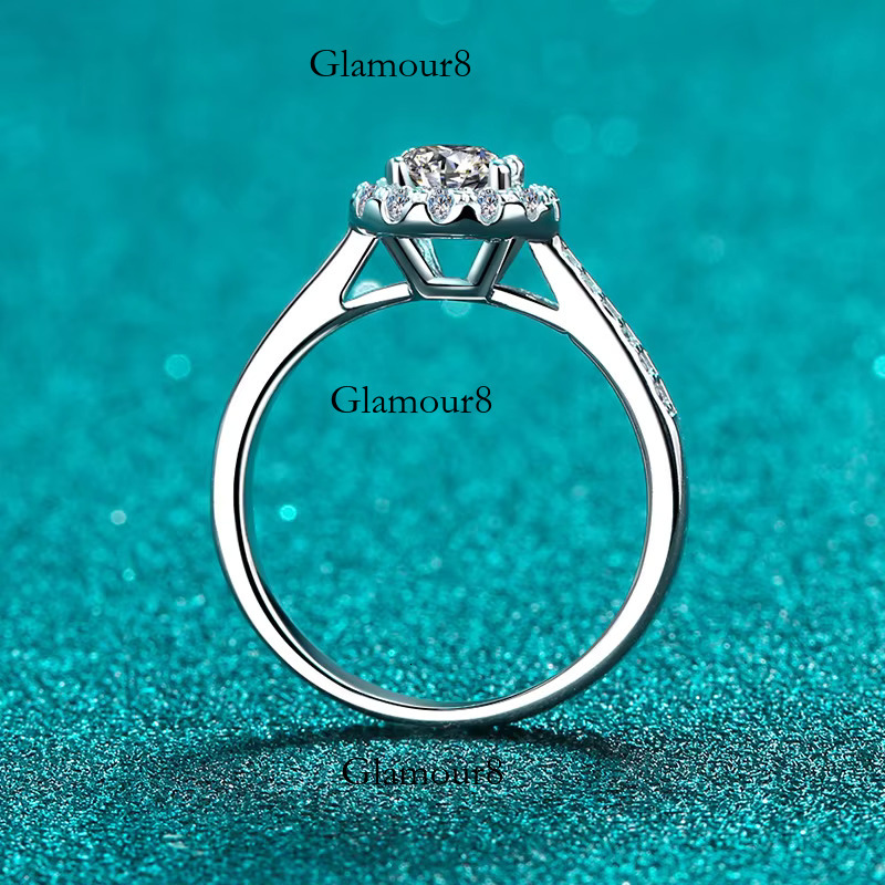 Sierstone ring with female circular halo design, gold-plated PT950