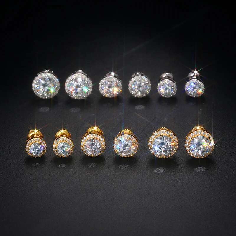 Sterg Sier Real 0.5-2CT Moissanite Stone Round Stud Earrings For Women Men Fashion Jewelry Pass Dia Test ICEOUTBOX