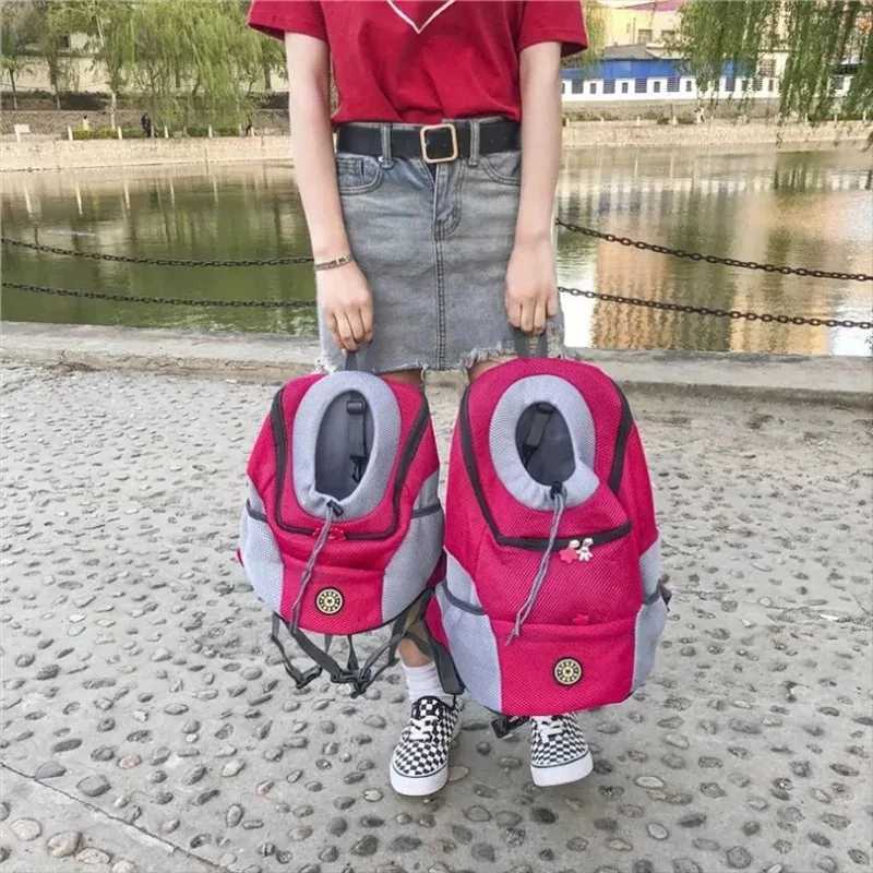 New Double Shoulder Portable Travel Backpack Outdoor Pet Dog Carrier Bag Pet Dog Front Bag Mesh Backpack 250205