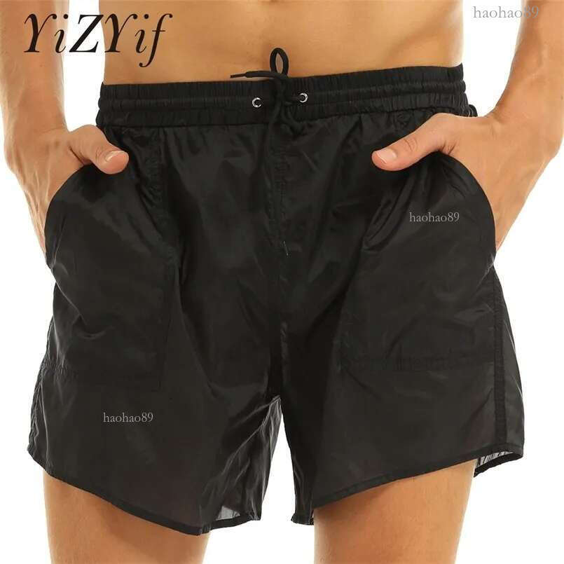 Transparent Swimwear Mens Swim Shorts 4 Sexy Solid Drawstring Quick Dry Beach Man Swimming Trunks With Bulit In Mesh Briefs