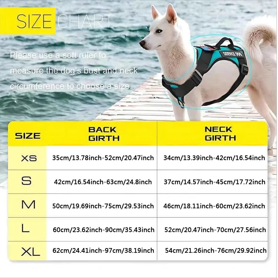 Service Dog Harness Reflective Dog Vest Harness with 5 PCS Patches Adjustable Soft Oxford Pet Harness Inner Layer Mesh Easy 250224