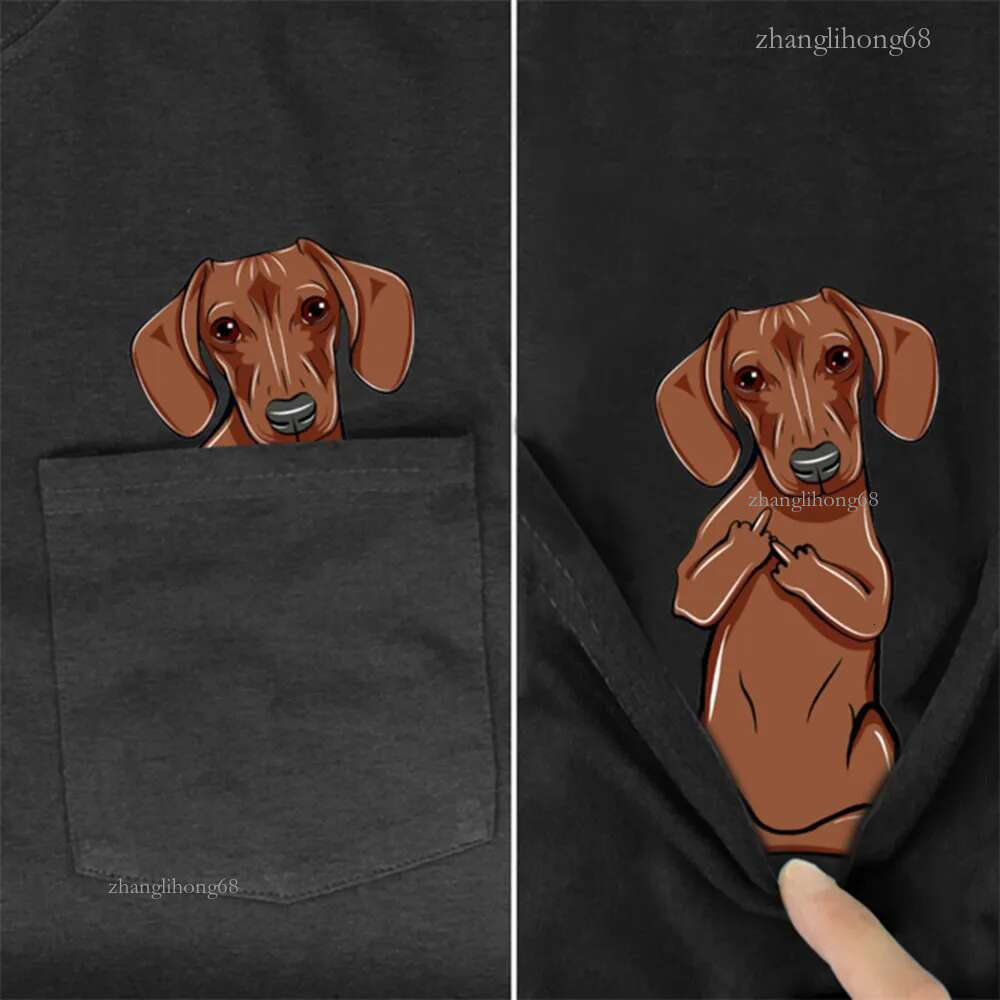 Black Men's Tshirts CLOOCL Cotton Tshirt Pocket Cute Dachshund Middle Finger 3D Printed Tshirt Casual Shirts Funny Cottons Tee Harajuku Tops 2