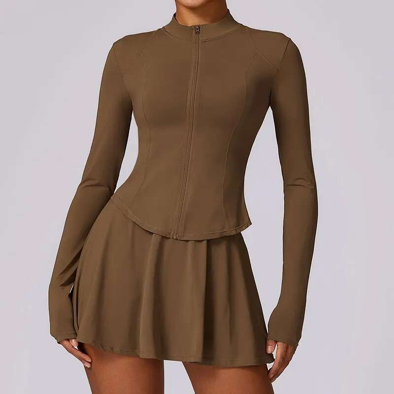 Two Piece Set Women Quick Drying Ice Shreds Running Badminton Tennis Skirt UV Resistant Long Sleeved Sunscreen Clothing