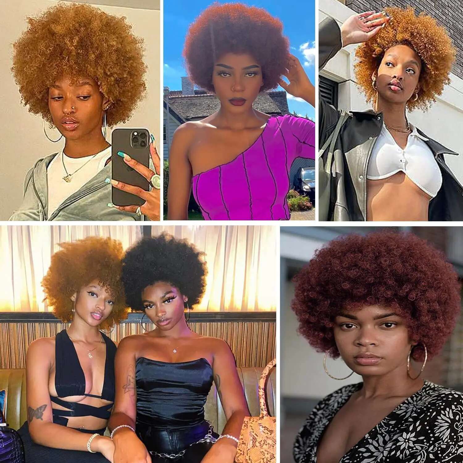 With Bangs Synthetic Short Afro Kinky Curly Wig For Black Women Large Bouncy And Soft Natural Looking Halloween Party