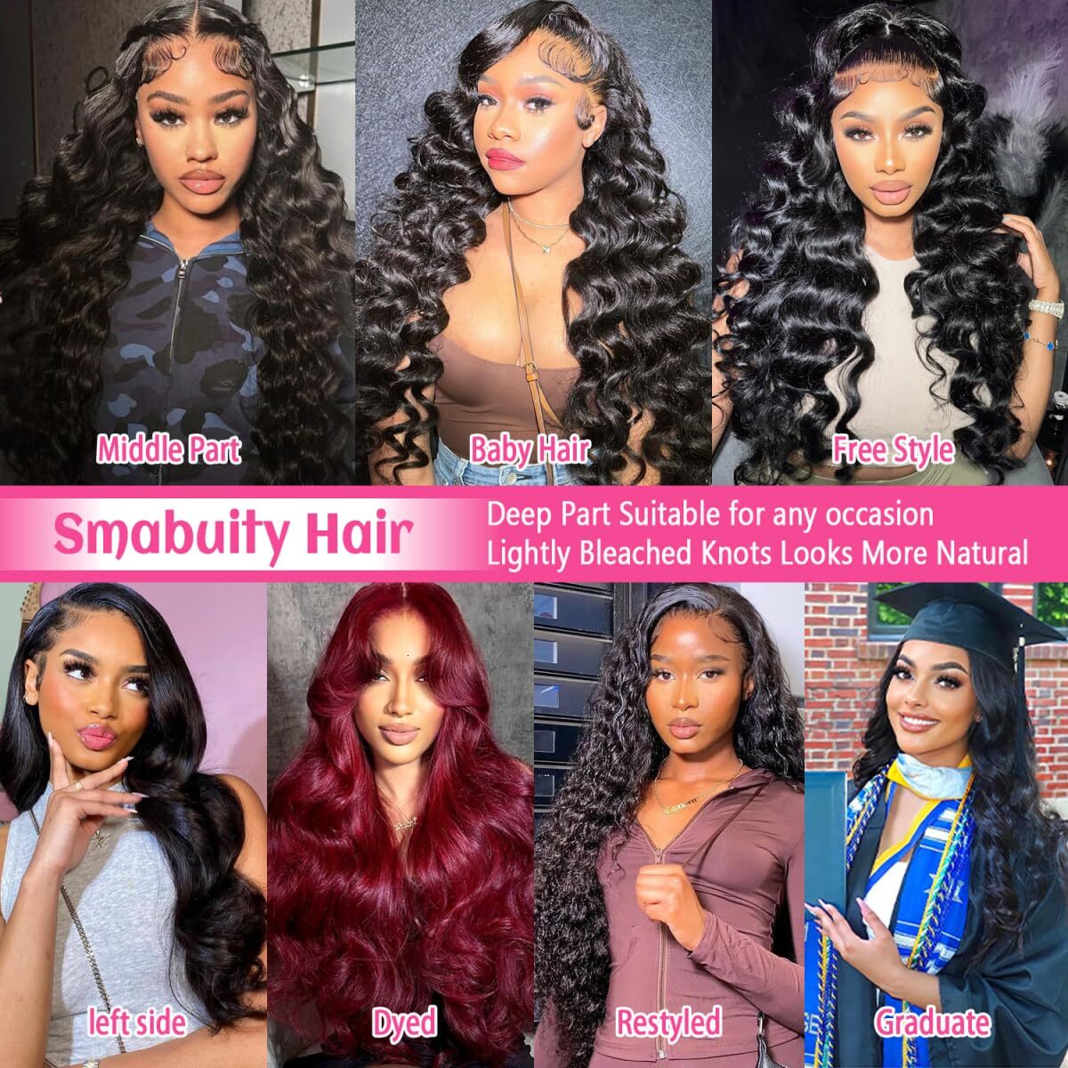 Smabuity 33.02 x 15.24 cm Body Wave Lace Front 180% Density Glueless Human Wig Strap Baby Hair 26 inches