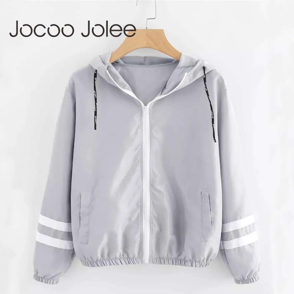 Fashion Hooded Windbreaker Women Elegant Color Block Patchwork Zipper Bomber Jacket Autumn Casual Coat Outerwear Raincoat
