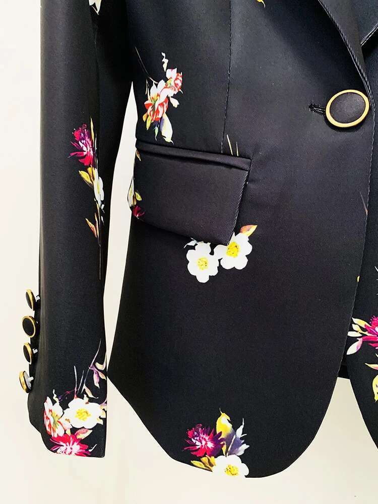 HIGH STREET Newest 2024 Designer Set Women's Elegant Ral Printed Single Button Blazer Flare Pants Suit 2Pcs